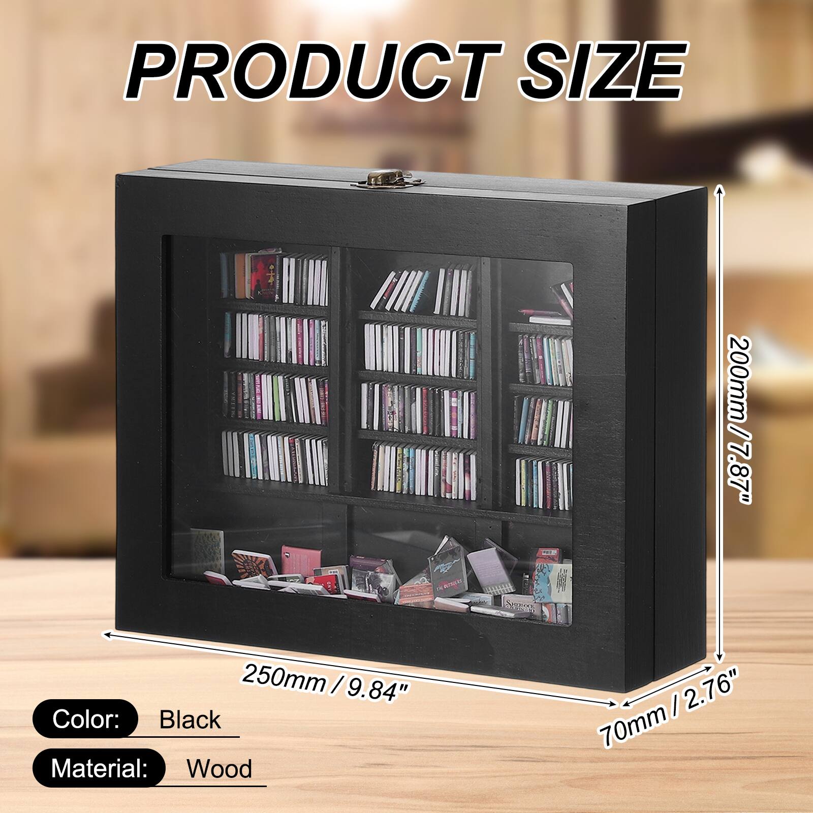 PRODUCT SIZE  
200mm / 7.87"  
250mm / 9.84"  
70mm / 2.76"  

Color: Black  
Material: Wood