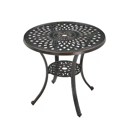 Front. Mondawe - Outdoor Cast Aluminum Round Patio Table with Umbrella Hole - Bronze.