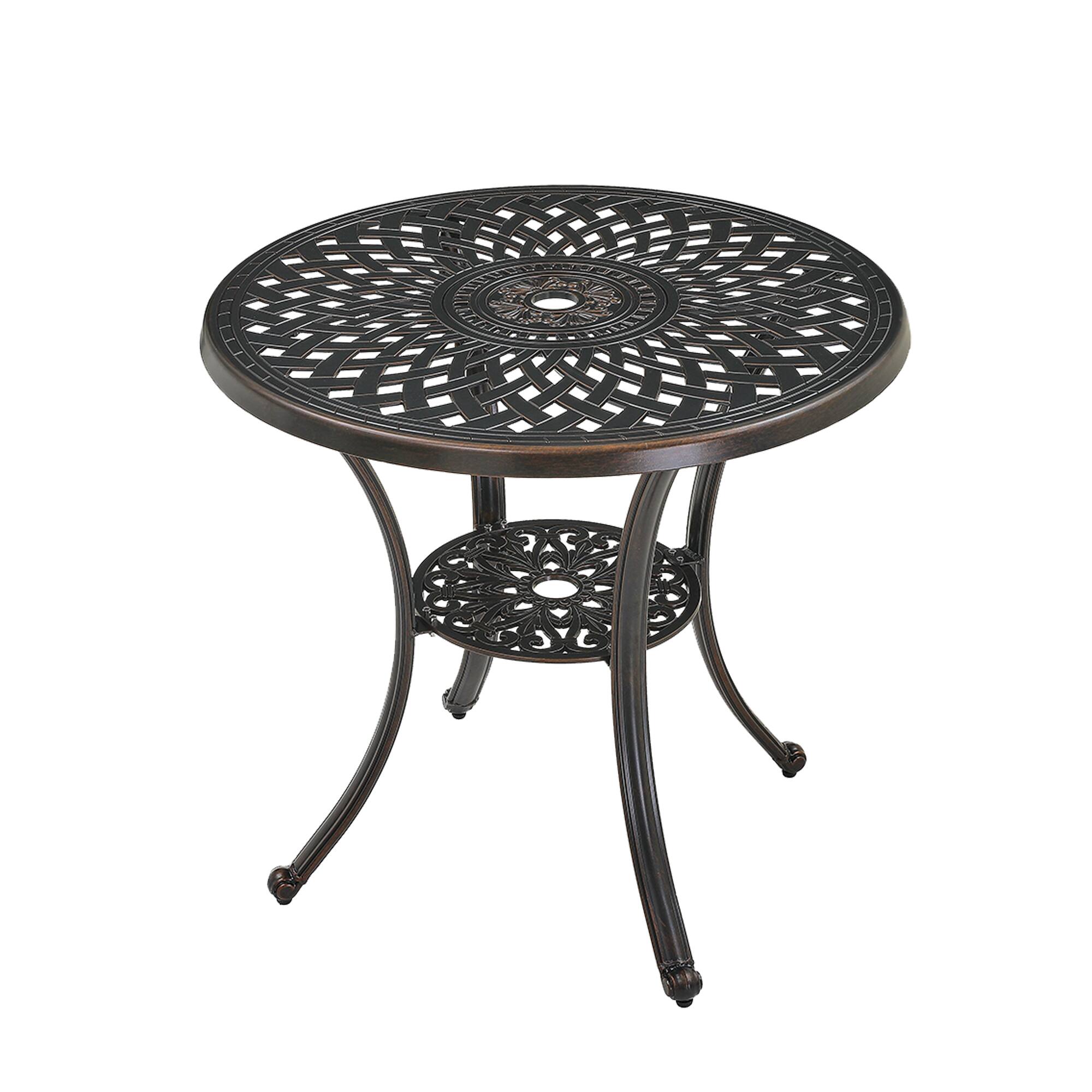 Back. Mondawe - 5-Piece Cast Aluminum Outdoor Dining Set with Round Table and 4 Chairs - Bronze.