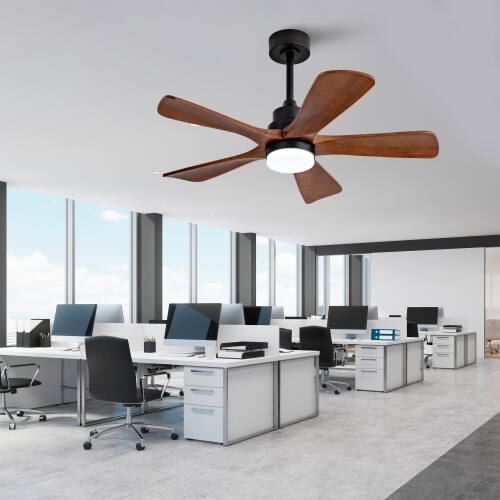 Left. LUCKY ONE - 42" Outdoor Ceiling Fan with Light Remote 5 Wood Blades DC Motor - Antique Black.