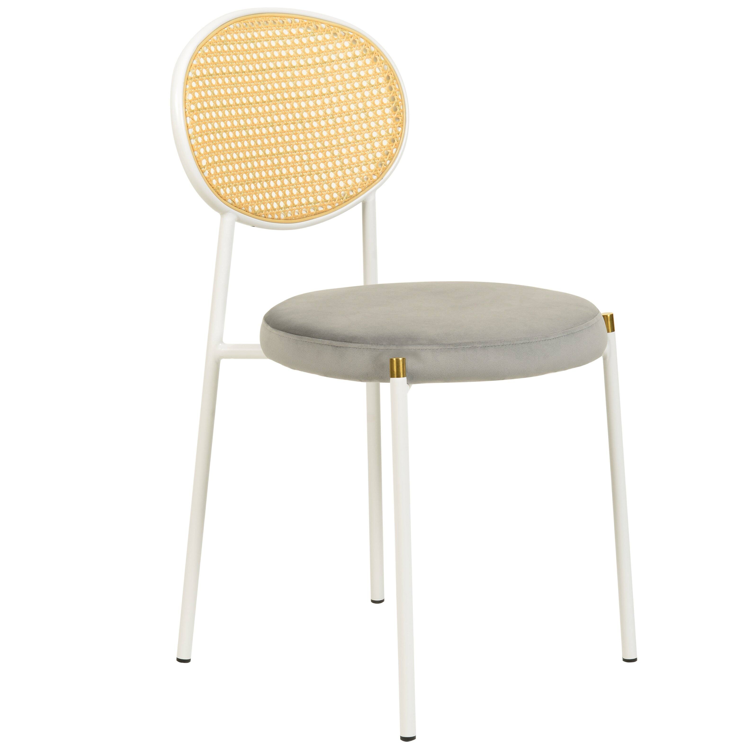 Front. LeisureMod - Euston Modern Dining Chair with Stainless Steel Frame, Breathable Rattan Backrest & Velvet Seat - Grey.