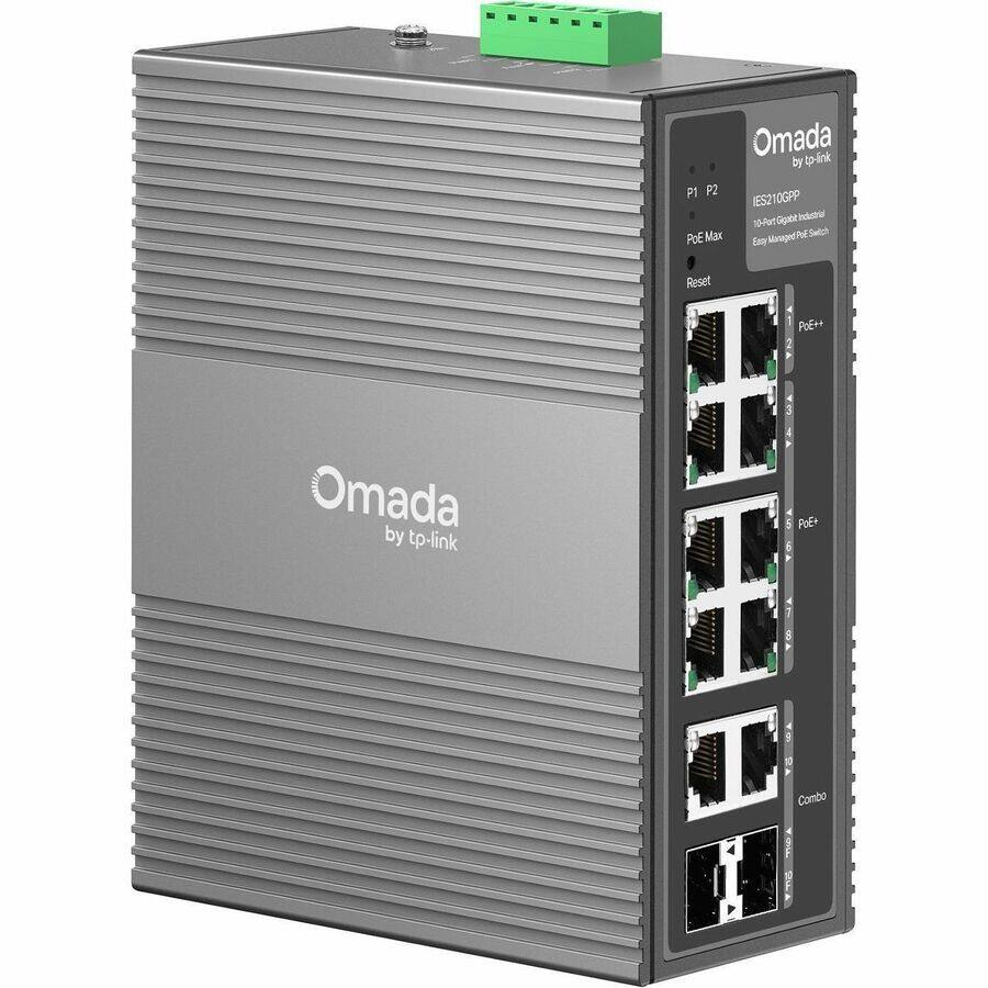 P1 P2 PoE Max  
Omada by tp-link  
IES210GPP  
10-Port Gigabit Industrial Managed PoE+ Switch  
Easy Managed PoE Switch  
Reset  
PoE+  
Combo