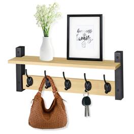 Sorbus - Coat Hooks Wall Mount with Shelf, 24 Inch Coat Rack Wall Mount with 5 Heavy Duty Hooks, Floating Wall Shelf - Maple