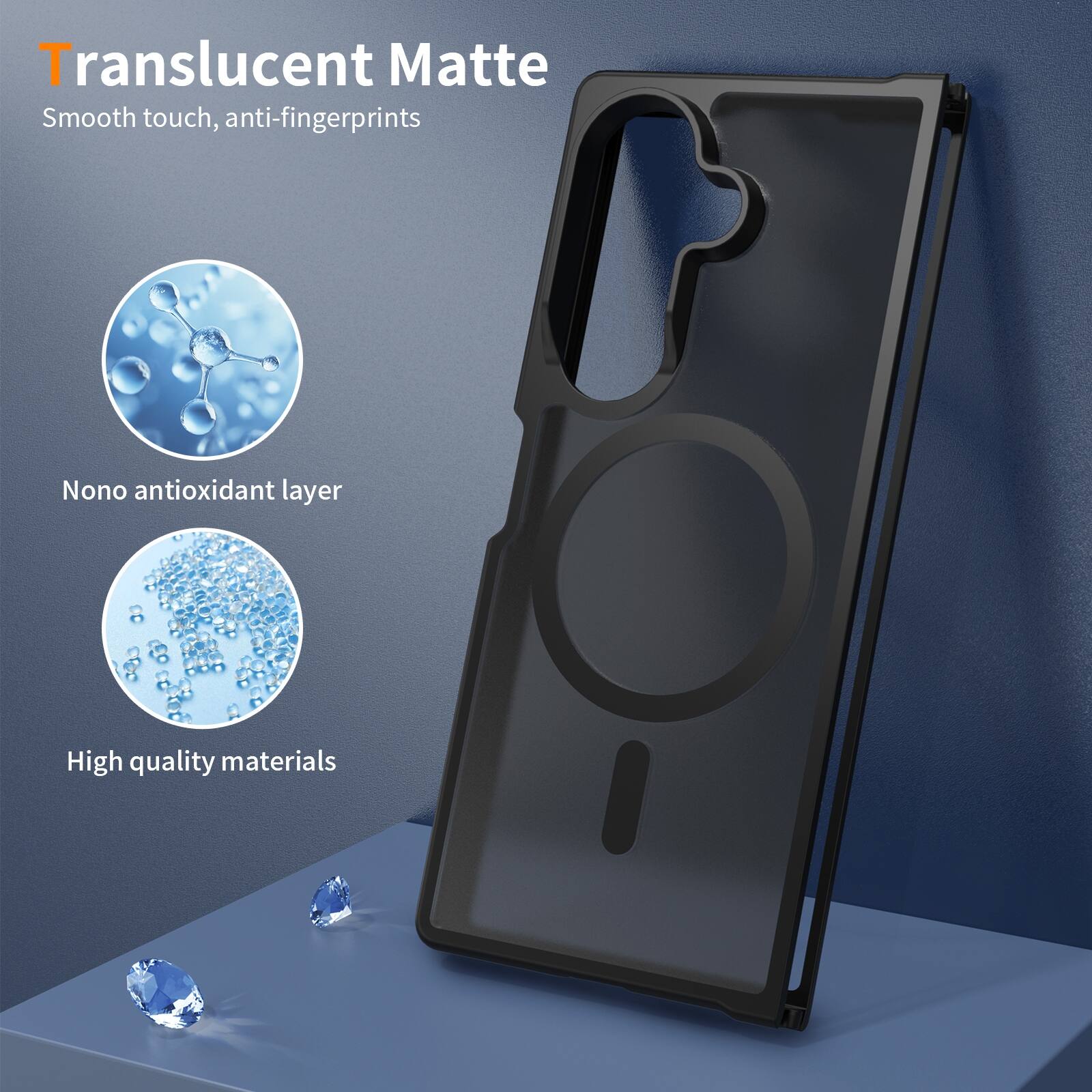 Translucent Matte  
Smooth touch, anti-fingerprints  
Nano antioxidant layer  
High quality materials