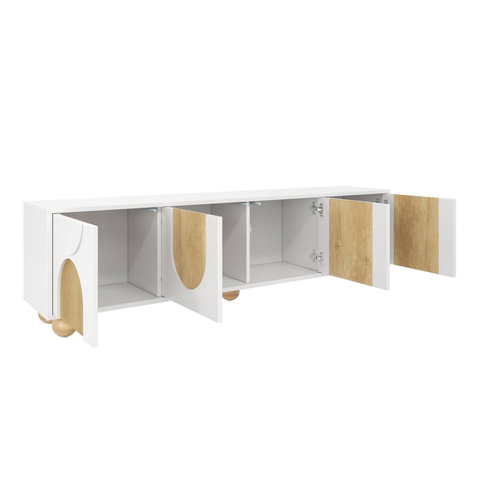 Alt View 9. Ecooso - Farmhouse TV Stand with Cable Holes for TVs up to 75",Rebound Device, 5 Solid Wood Legs for Living Room, Bedroom - White.