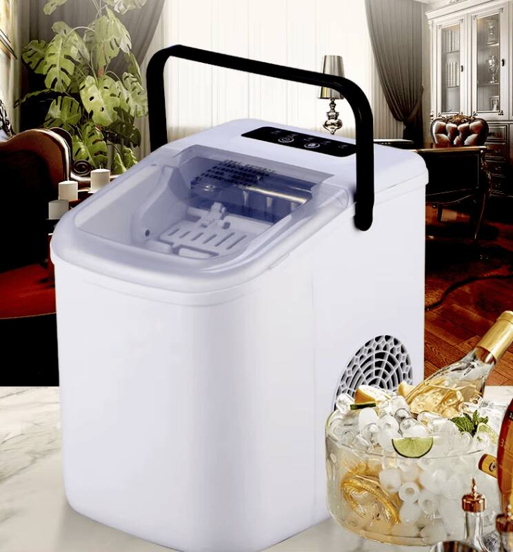 Angle. Mirfee - Countertop Ice Maker, 12kg/day Bullet Ice Production, BPA-Free PVC, Compact for Car Fridge & Outdoor - White.