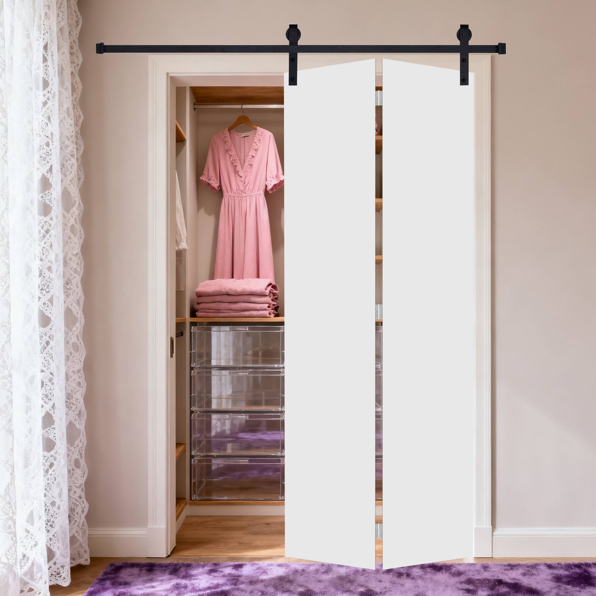 Alt View 2. Boyel Living - Milk White Modern 2-Panel Barn Sliding Door 36-in L x 0.75-in W x 84-in H with Hardware Kit - Milk White.