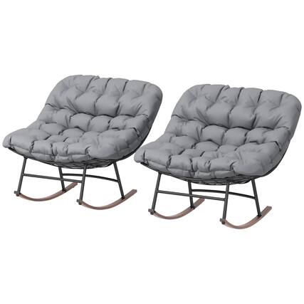 Front. Resenkos - Resenkos Oversized Rocking Chairs Set of 2, Large Papasan Garden Porch Seating, Comfortable Outdoor Cushions, Gray - Gray.