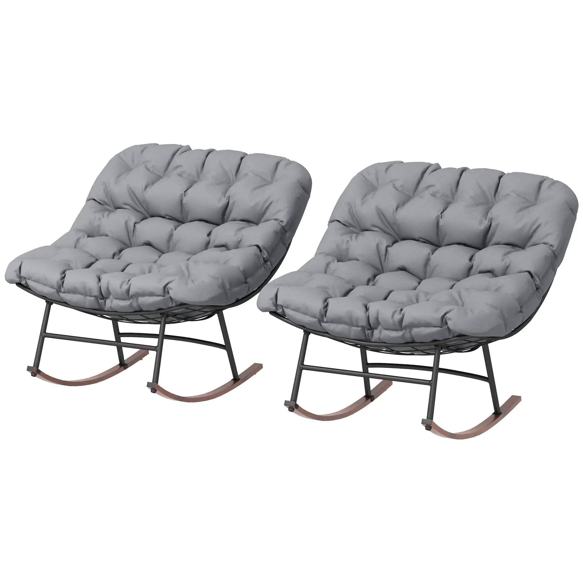 Front. Resenkos - Resenkos Oversized Rocking Chairs Set of 2, Large Papasan Garden Porch Seating, Comfortable Outdoor Cushions, Gray - Gray.