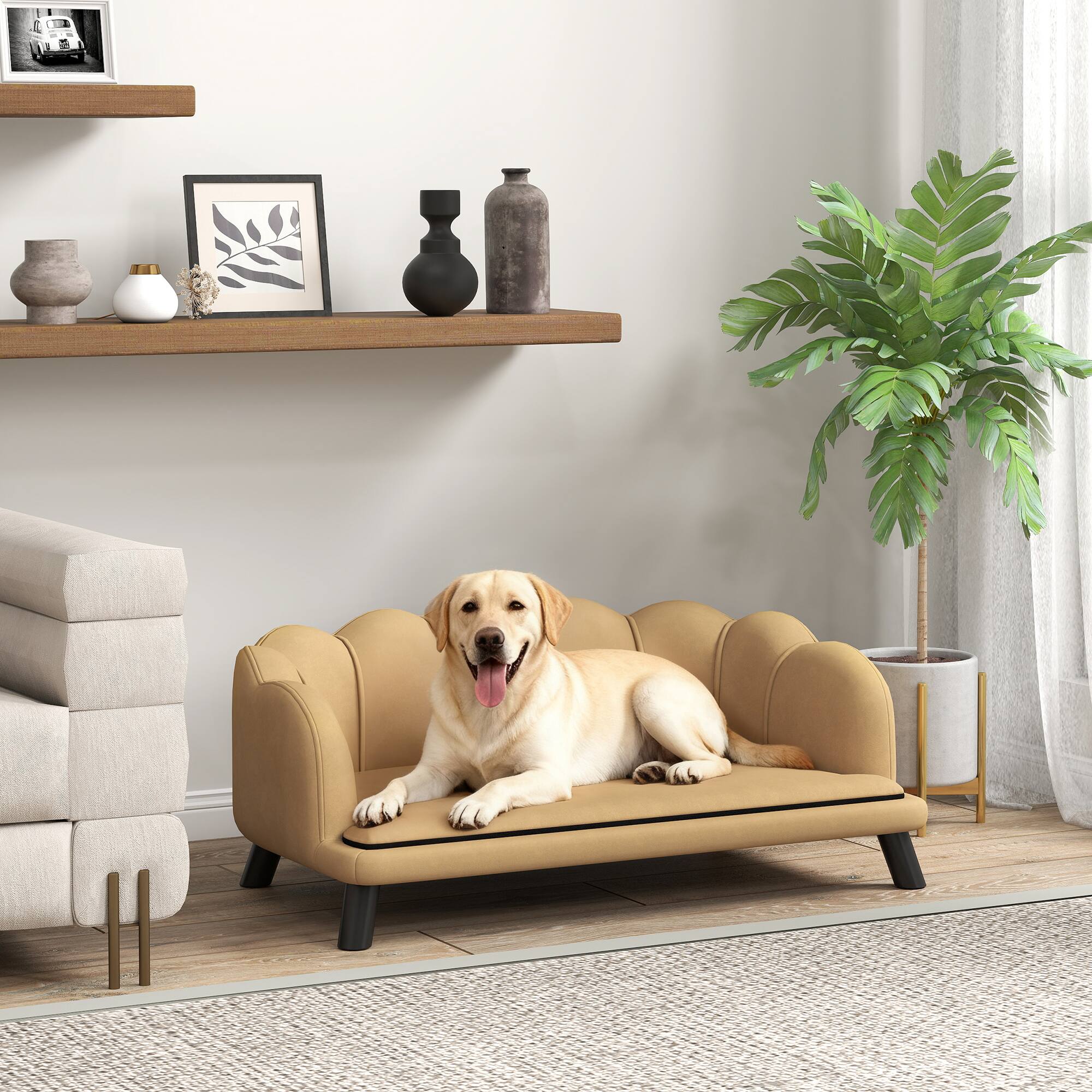 Alt View 1. Pawhut - Design Pet Sofa for Medium and Large Sized Dogs - Coffee.