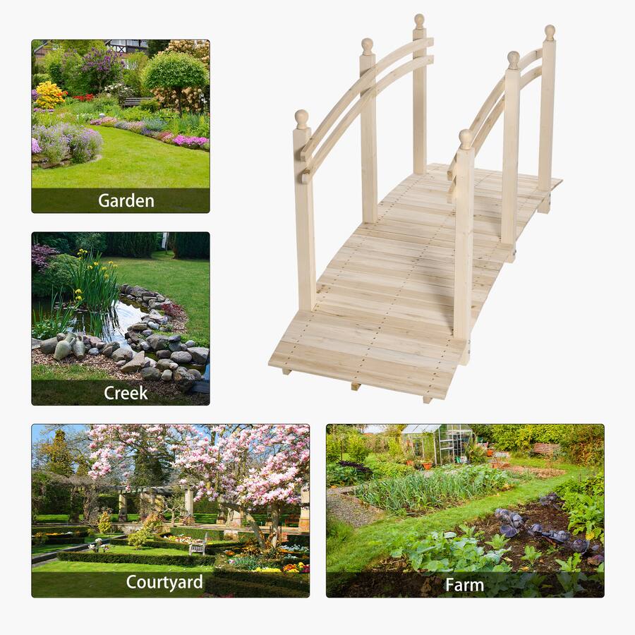 Garden Path Rails Outsunny Wooden Arch Garden Bridge, Safety Rails for Backyard Ponds ...