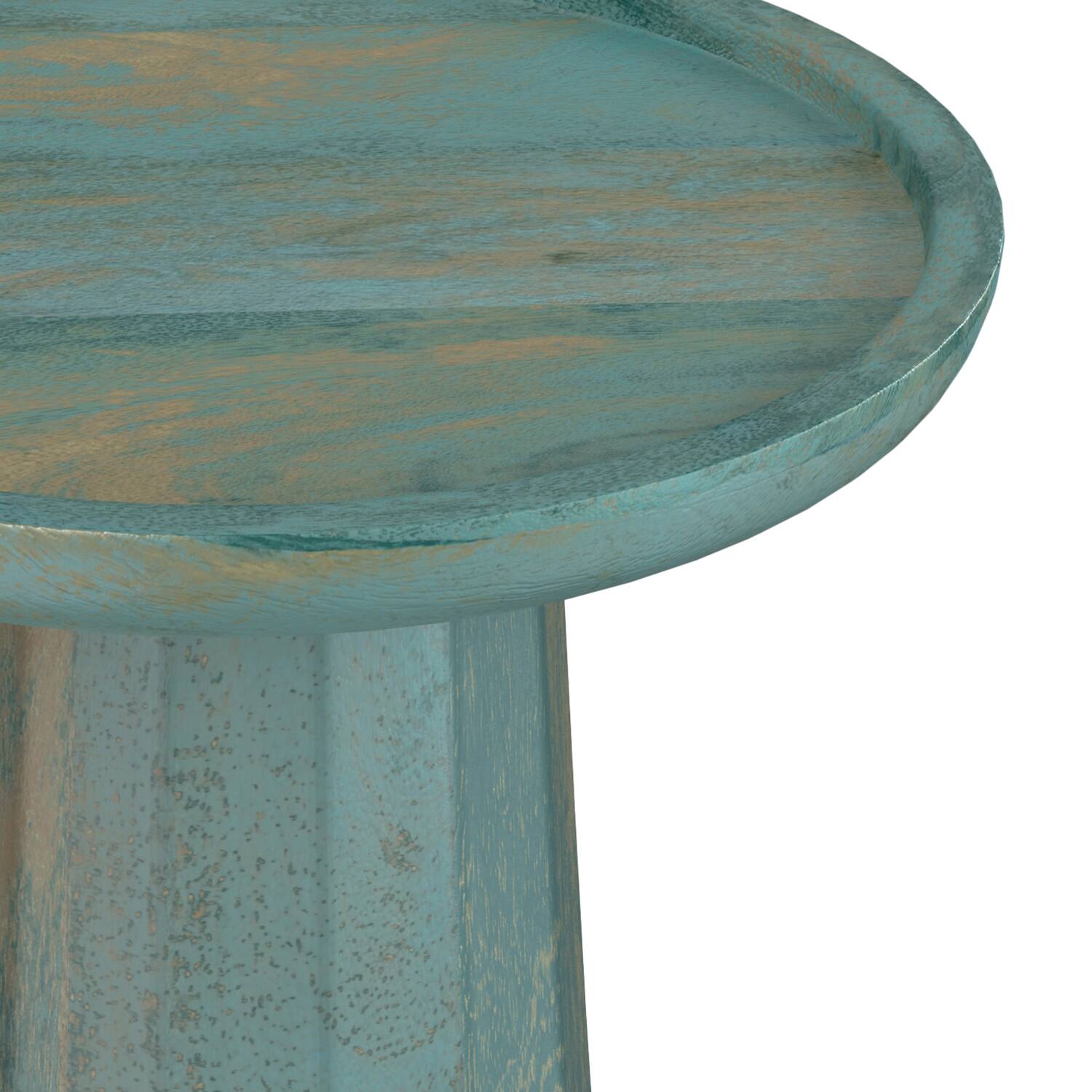 Alt View 5. Simpli Home - Dayton 13 inch Wide Solid Mango Wood Wooden Accent Table in Teal Wash - Teal Wash.