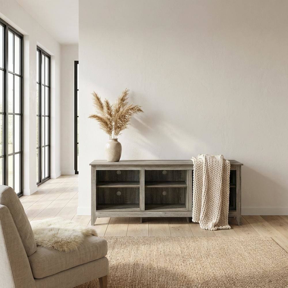 Alt View 2. FurniFact - Wood TV stand, up to 65-inch TVs, spacious storage, modern French Oak Grey - Gray.