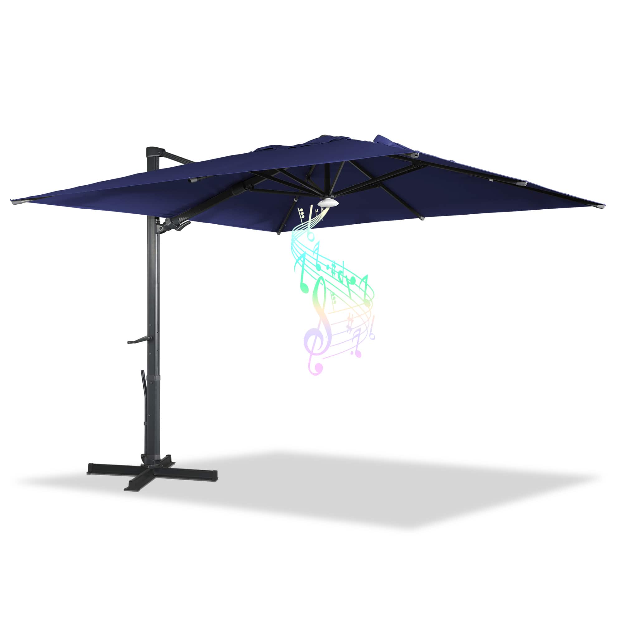 Mondawe - 10x10ft Patio Cantilever Umbrella Square Large Offset Umbrella with Bluetooth Speaker - Navy Blue