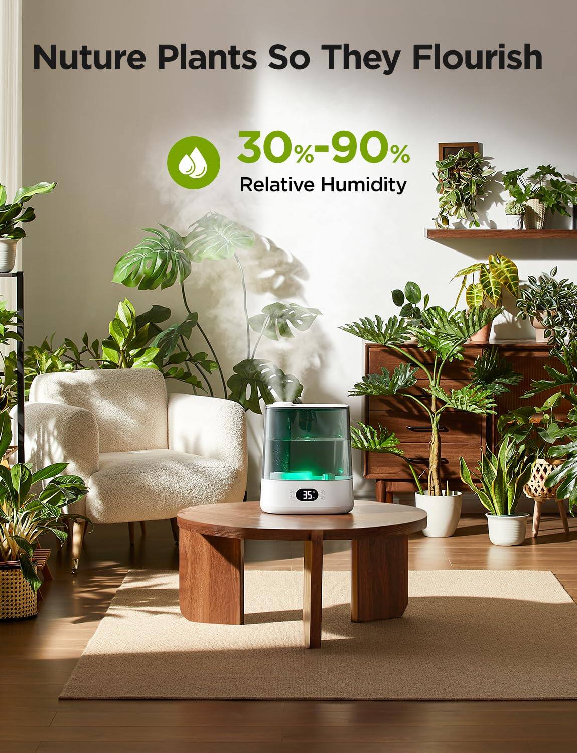 Nurture Plants So They Flourish  
30%-90% Relative Humidity
