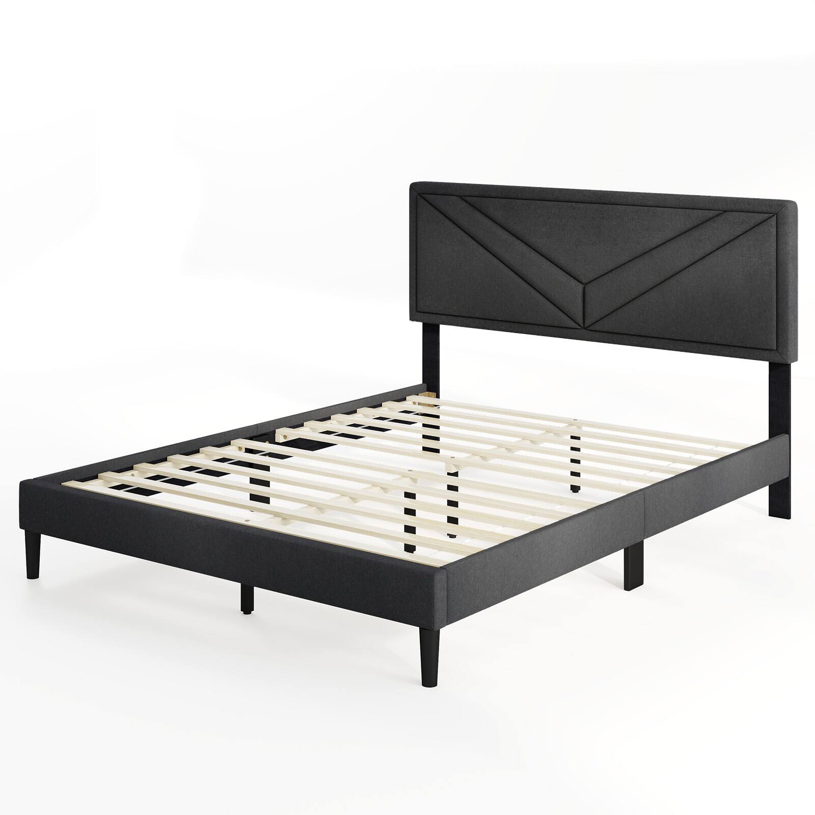 Alt View 9. Gymax - Gymax Queen Size Bed Frame w/ Tufted Headboard & Wooden Slats Easy Assembly - Gray.