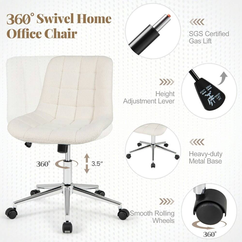 360° Swivel Home Office Chair

- SGS Certified Gas Lift
- Height Adjustment Lever
- Heavy-duty Metal Base
- Smooth Rolling Wheels
- 3.5" Base
- 360° Rotation