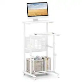 Ecooso - Mobile Standing Desk with 2 Height Modes, Rolling Computer Workstation for Home Office - White