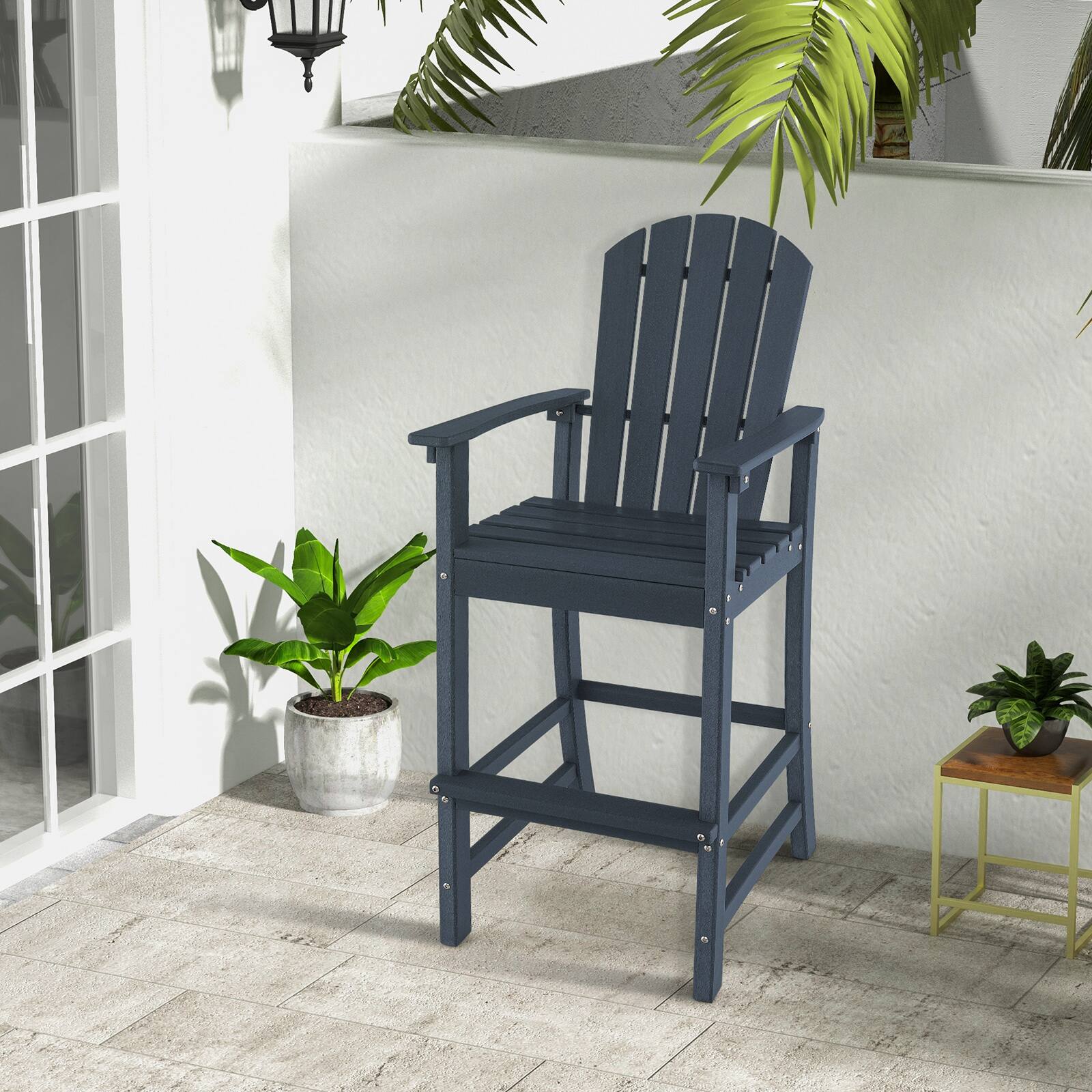 Alt View 3. Gymax - Gymax Set Of 2 Outdoor HDPE Bar Height Stool Patio Tall Chair Armrest Footrest All Weather Navy - Navy.