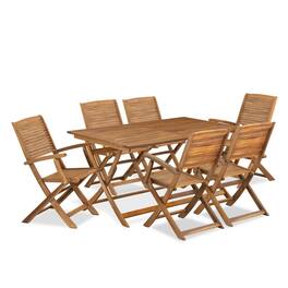 East West Furniture - 7 Piece Outdoor Patio Dining Sets Consist of a Rectangle Acacia Table - Brown