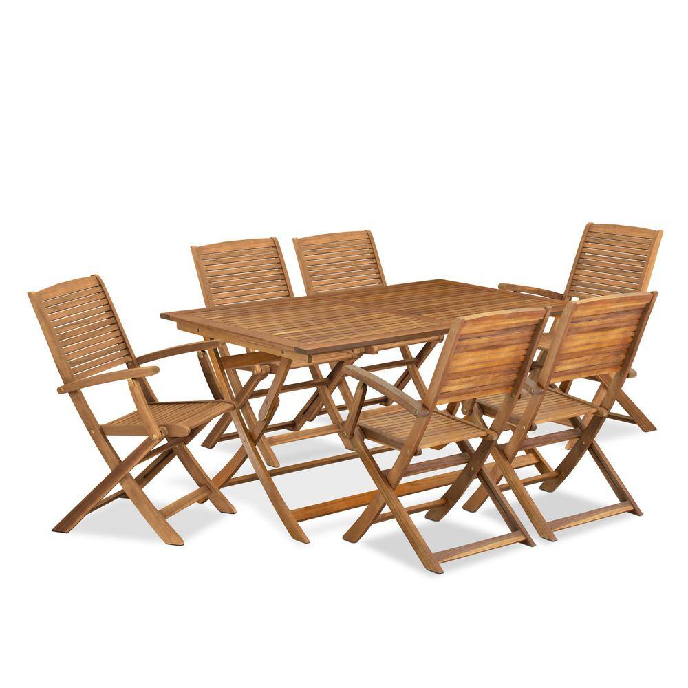 Front. East West Furniture - 7 Piece Outdoor Patio Dining Sets Consist of a Rectangle Acacia Table - Brown.