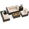 Costway - 7 Pieces Outdoor Furniture Set with 32" Fire Pit Table and Propane Tank Cover - White