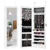 Front. Costway - Wall Door Mounted Mirror Jewelry Cabinet Organizer w/LED Light - White.
