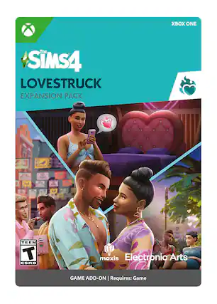 XBOX ONE The SIMS4 LOVESTRUCK EXPANSION PACK TEEN T ESRB maxis Electronic Arts GAME ADD-ON I Requires: Game - T (Teen 13+)