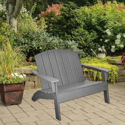 Front. Hivvago - HDPE Outdoor Adirondack Chair for Garden, Porch, and Backyard Use - Gray.