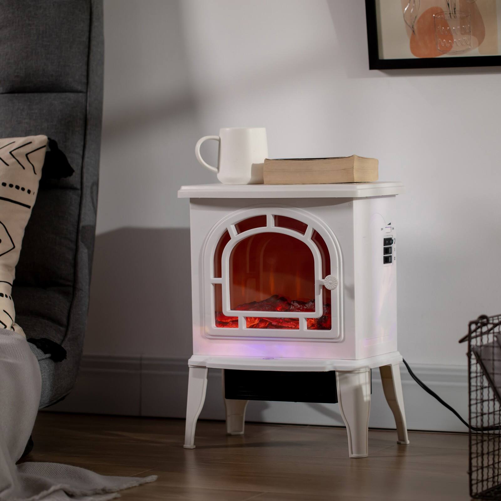 Alt View 1. Ecooso - 18" Freestanding Electric Fireplace, Realistic LED Flame, Adjustable Temperature, Overheat Protection, 750W/1500W - White.