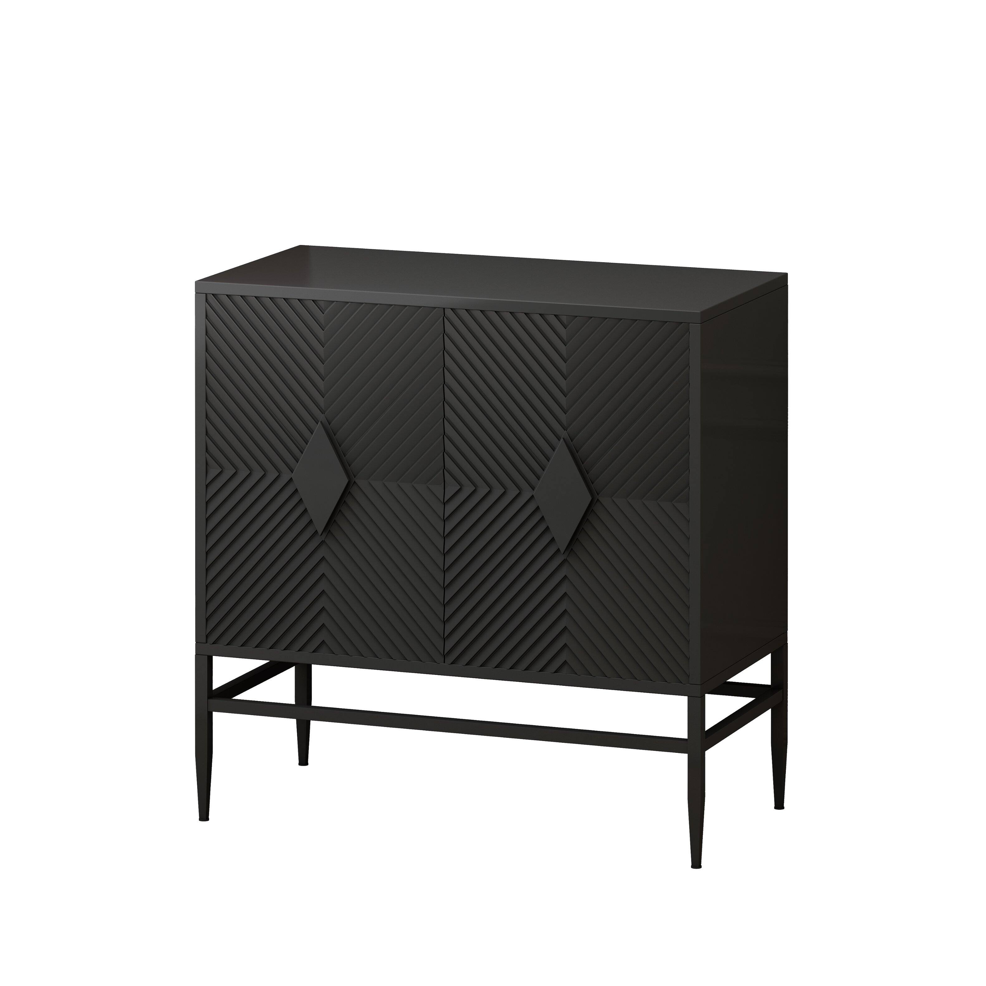 Alt View 2. Loheer - Loheer 31.5-Inch Modern Black Accent Cabinet Two Door Wooden Storage Cabinet with Metal Legs for Living Room - Black.