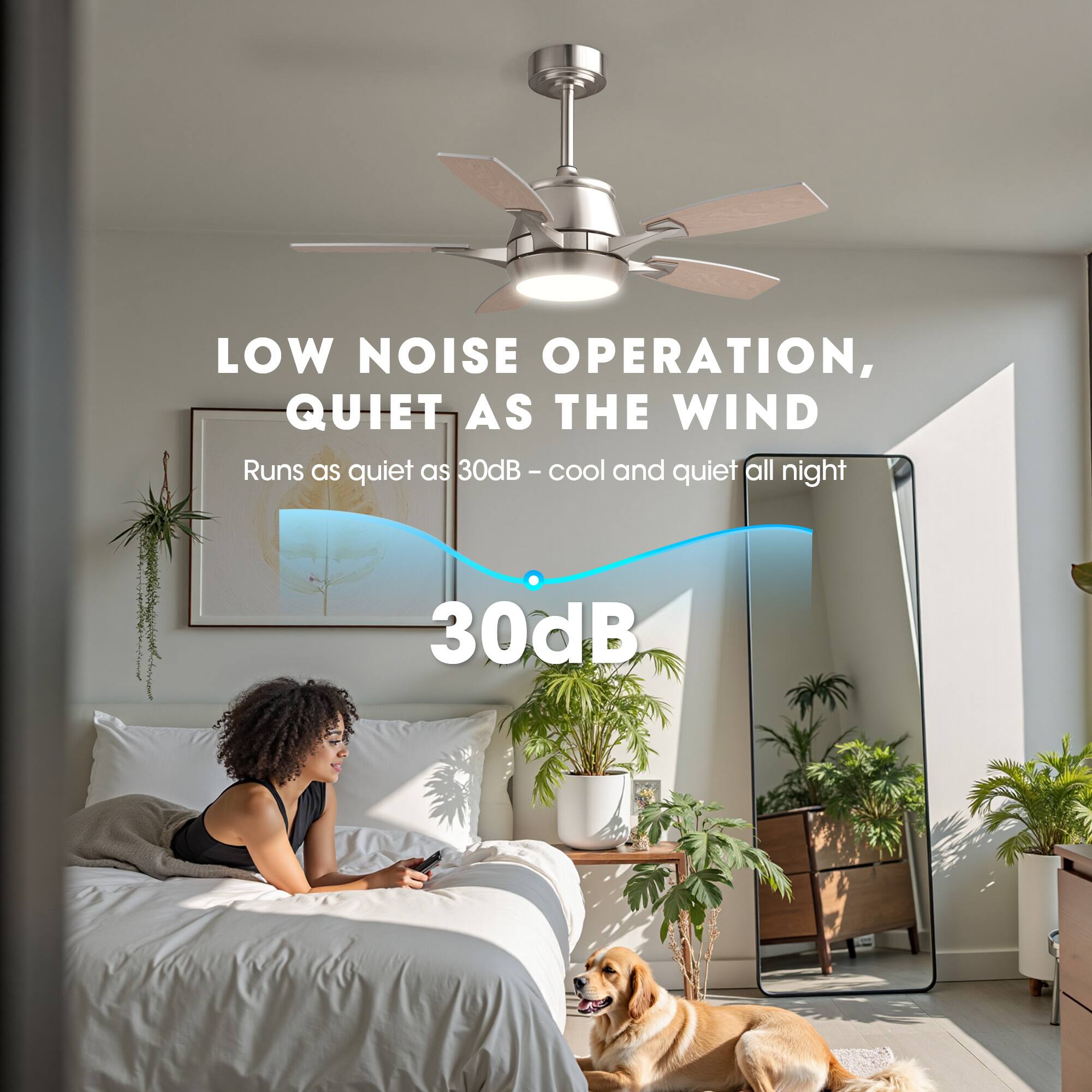 LOW NOISE OPERATION,  
QUIET AS THE WIND  
Runs as quiet as 30dB – cool and quiet all night  

30dB