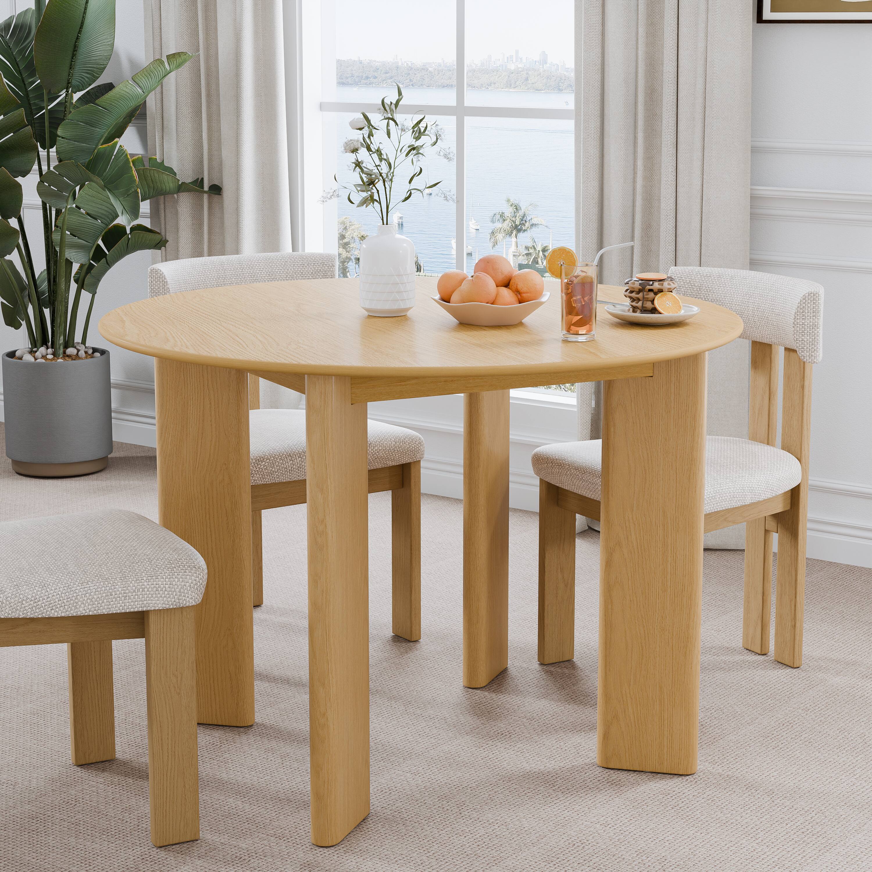 Alt View 1. Lirago - 42in. Tapered Leg Round Natural Dining Table Solid Wood Timeless Style,Seats 6 People - Beige.