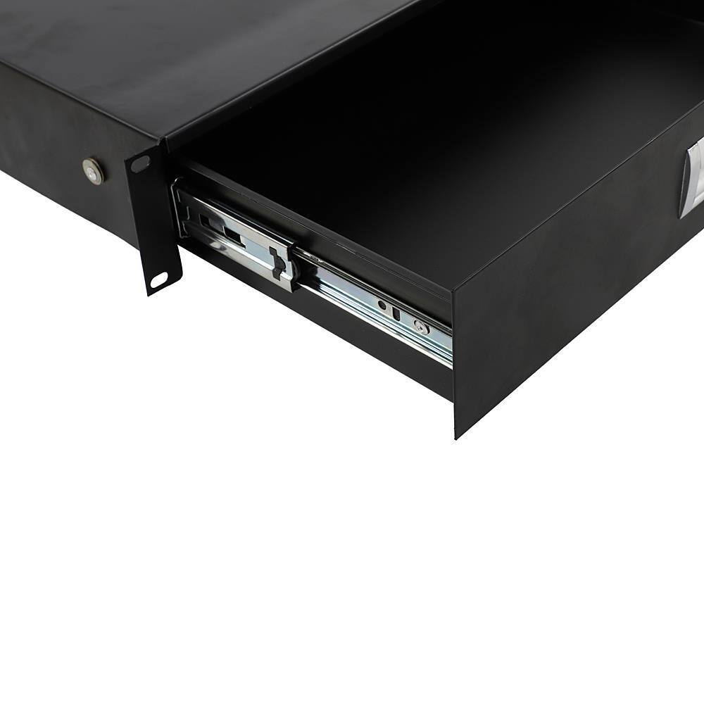 Back. Winado - 19 Inch Rack Mount 2U Steel Plate DJ Drawer Cabinet Lock With With key Black.