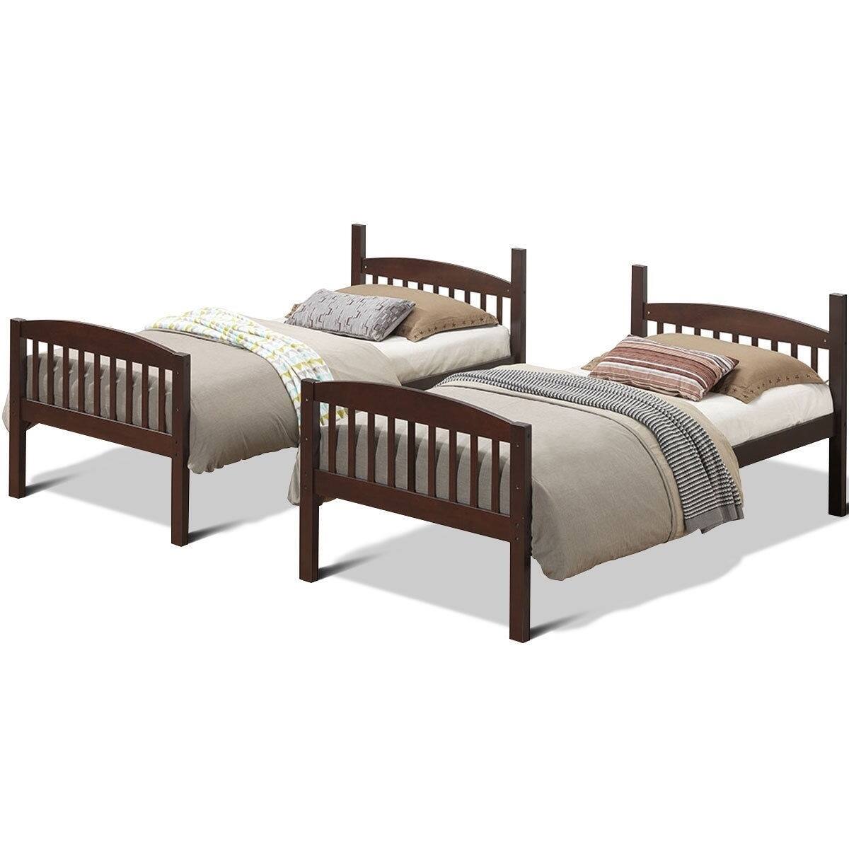 Alt View 1. Hivvago - Hivvago Twin over Twin Wooden Bunk Bed with Ladder - Dark Brown.