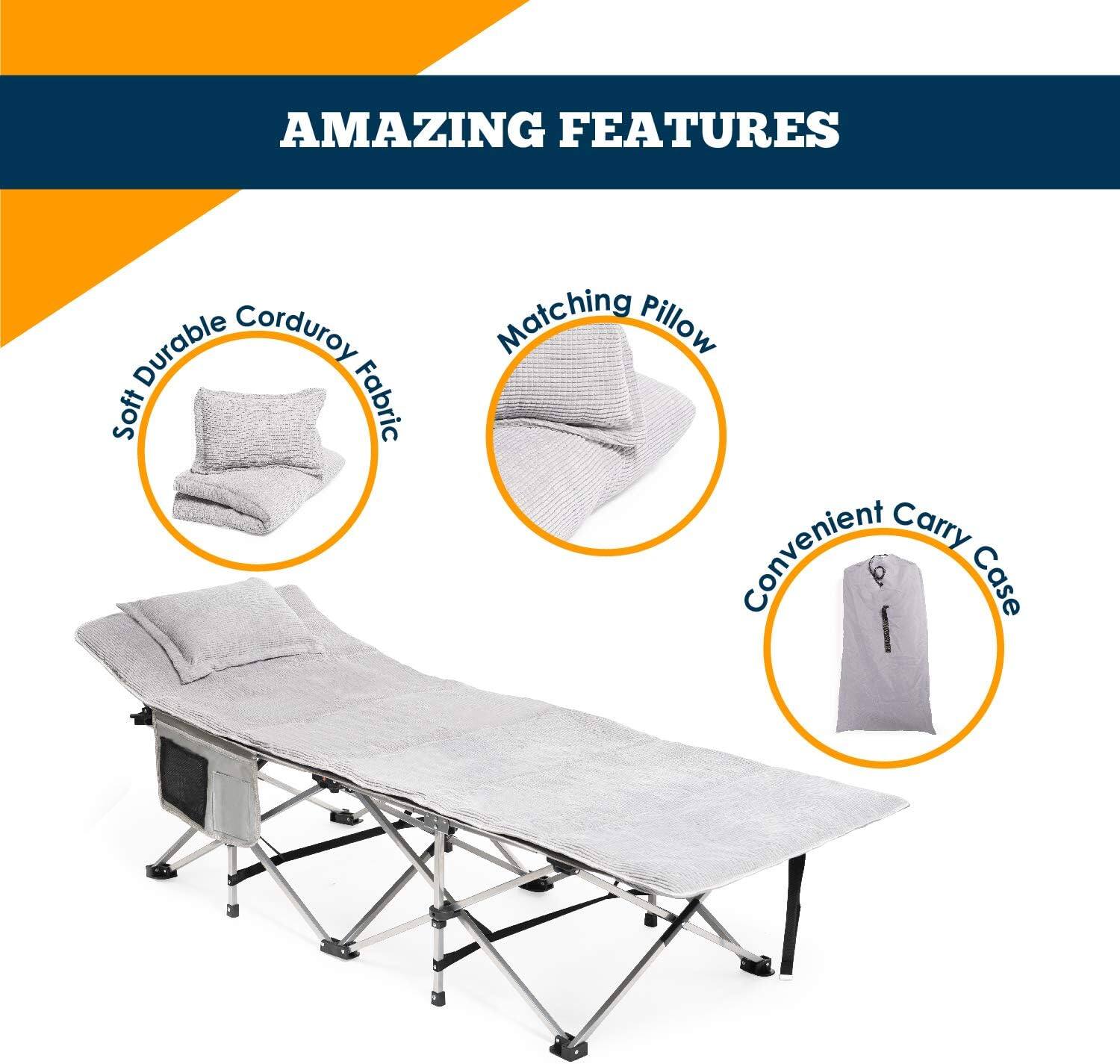 AMAZING FEATURES

- Durable Corduroy Soft Fabric
- Matching Pillow
- Convenient Carry Case
