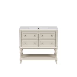 Boyel Living - 36 Inch Modern Bathroom Vanity with Ceramic Sink Four Drawers Two Cabinets Beige - Off-white