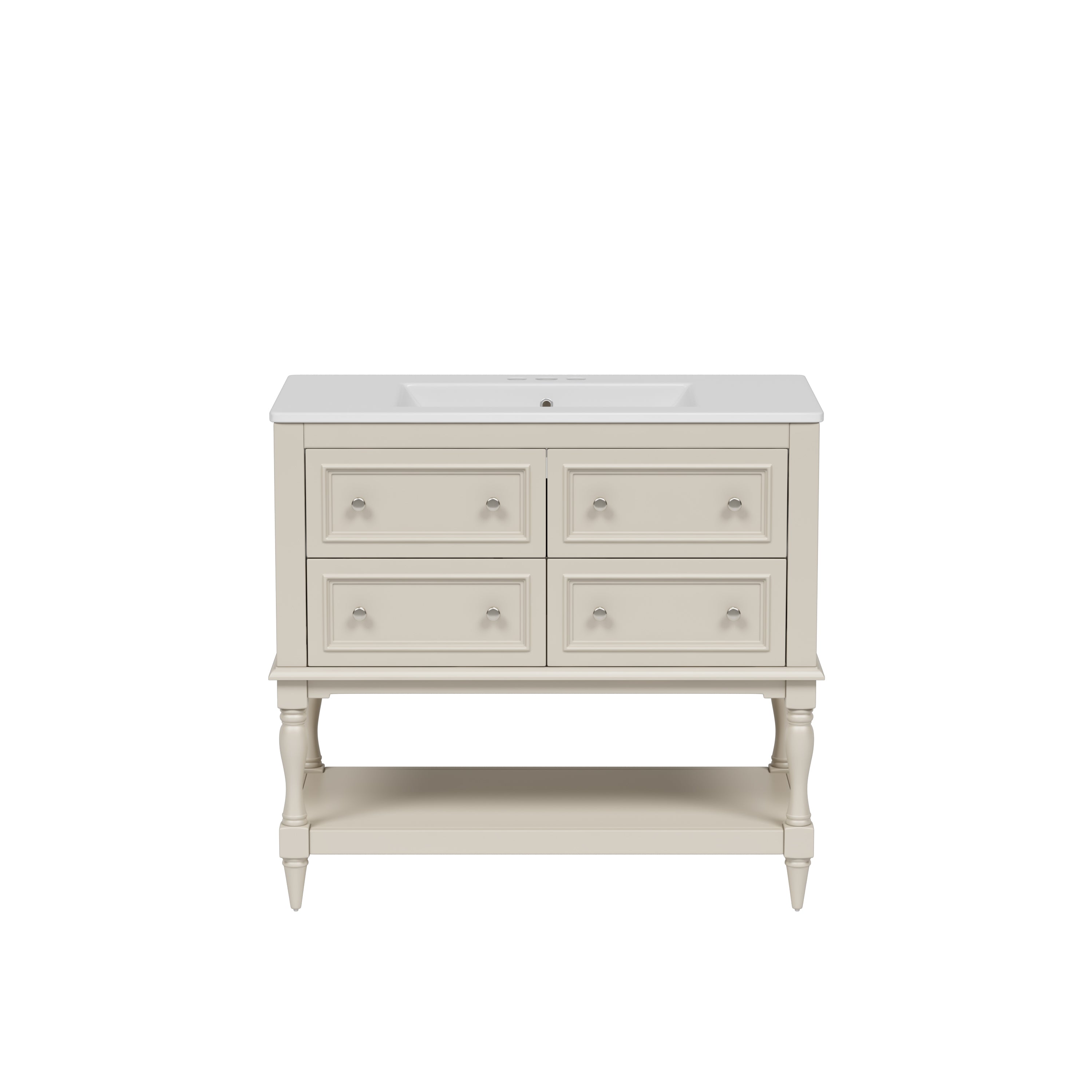 Front. Boyel Living - 36 Inch Modern Bathroom Vanity with Ceramic Sink Four Drawers Two Cabinets Beige - Off-white.