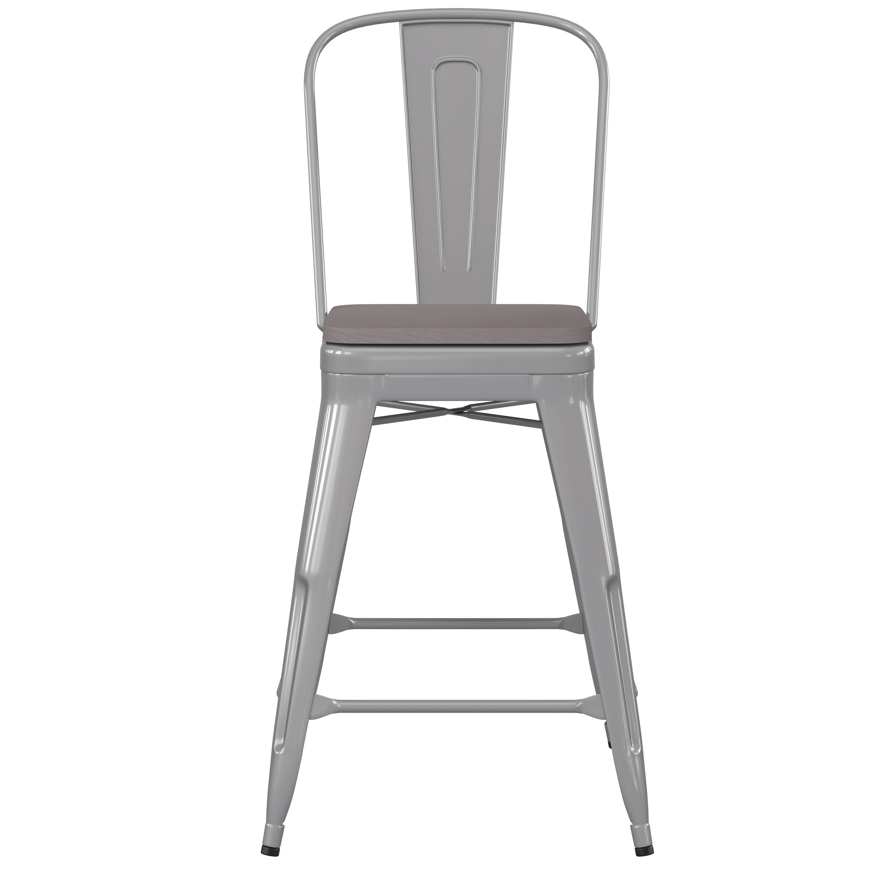 Alt View 10. Emma + Oliver - Kam Metal Indoor-Outdoor Stool with Removable Back and All-Weather Polystyrene Seat - Gray Seat/Silver Frame.