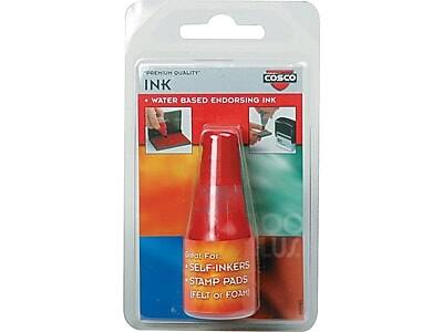 PREMIUM QUALITY  
COSCO  
INK  
WATER BASED ENDORSEING INK  

Great For:  
SELF-INKERS  
STAMP PADS  
(FELT or FOAM)