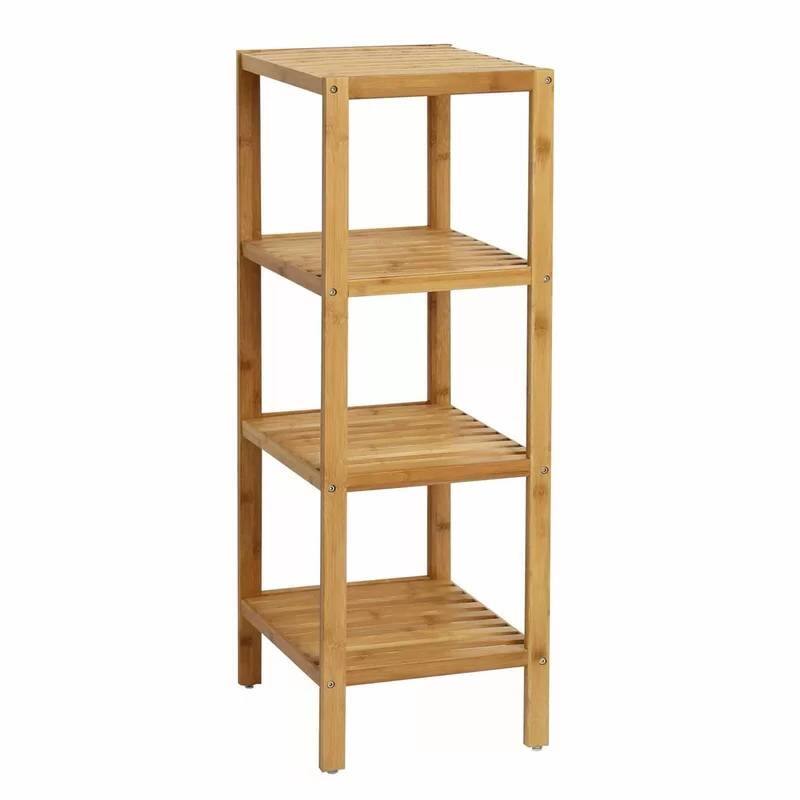 Front. Hivvago - Solid Wood 4-Tier Bathroom Storage Shelving Unit - Natural.