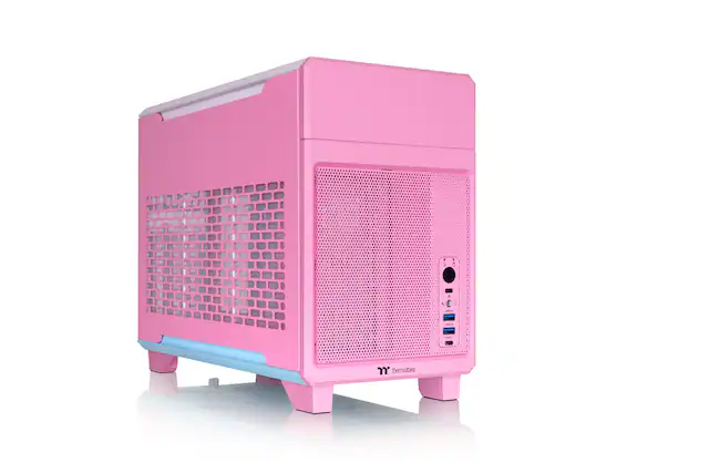 Front. Thermaltake - TR100 SFF mITX Mini Tower PC Case with PCIe 4.0 Riser Cable Included - Bubble Pink.
