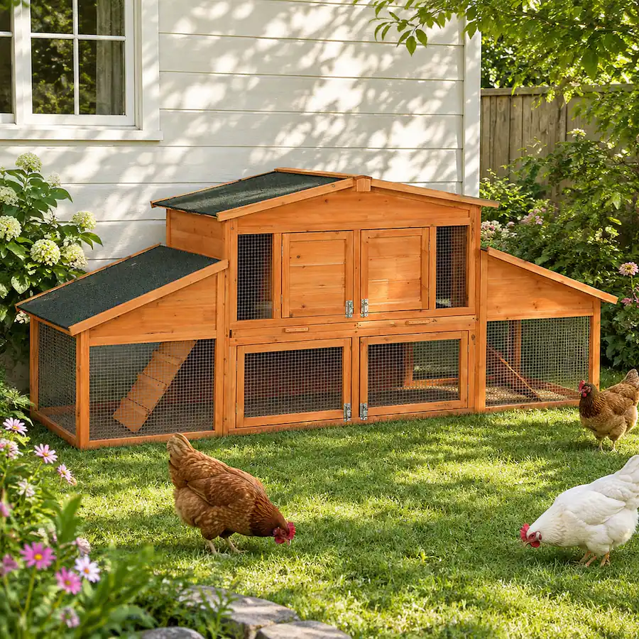 Wide Rabbit Hutch RYHNUYNE Extra Large Wooden Rabbit House, Fir Wood and Asphalt Roof, 91 ...