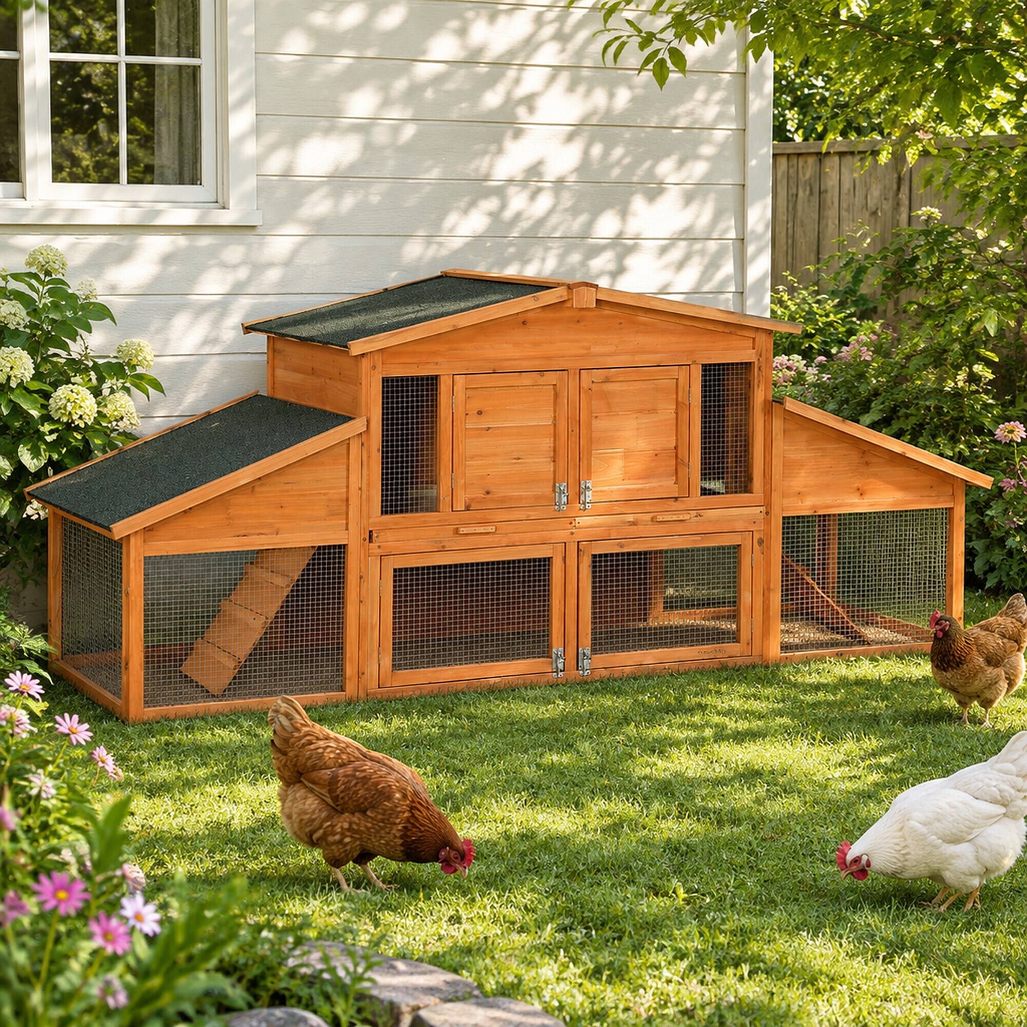 RYHNUYNE Extra Large Wooden Rabbit House, Fir Wood and Asphalt Roof, 91 ...