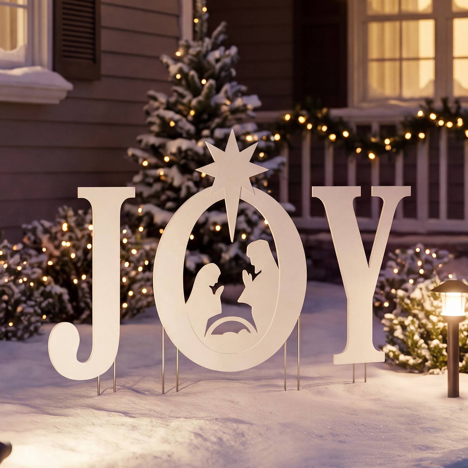 Alt View 3. Costway - Costway 3 PCS JOY Nativity Christmas Yard Sign Set, Holy Family Silhouette - White.