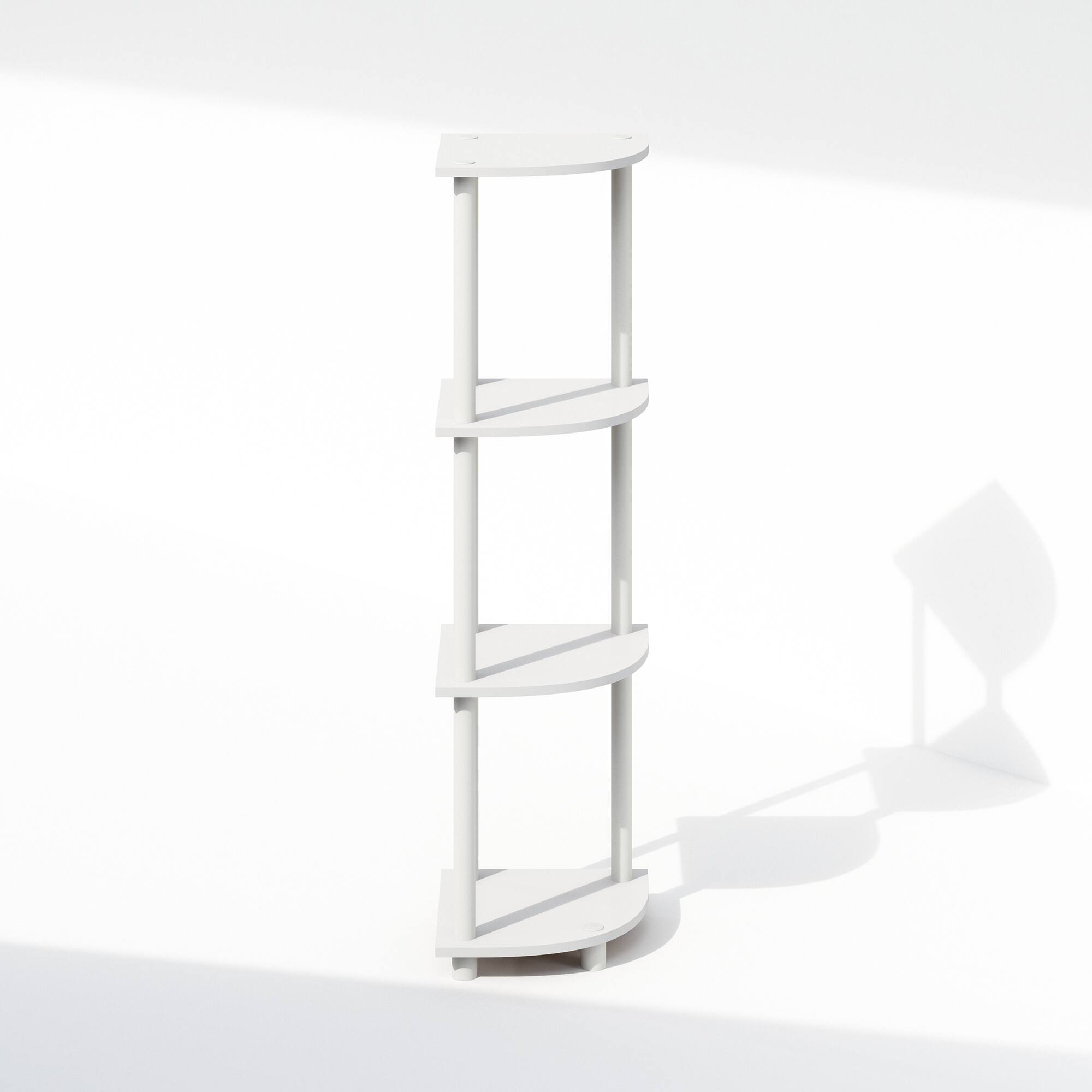 Alt View 2. Furinno - Turn-N-Tube 4-Tier Multipurpose Corner Shelf, Display Shelf, White/White - White/White.