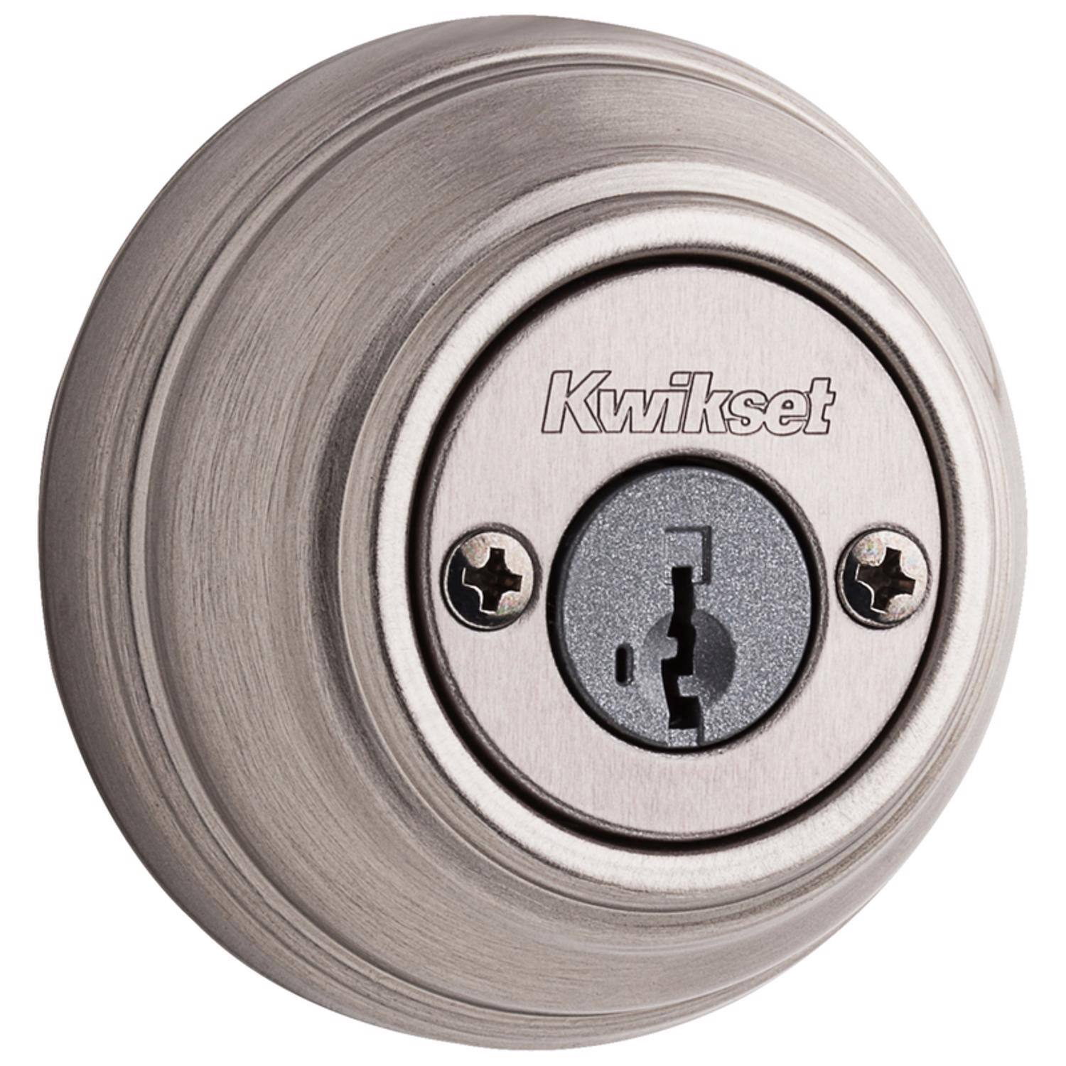 Left. Kwikset - Kwikset SmartKey Satin Nickel Metal Deadbolt.