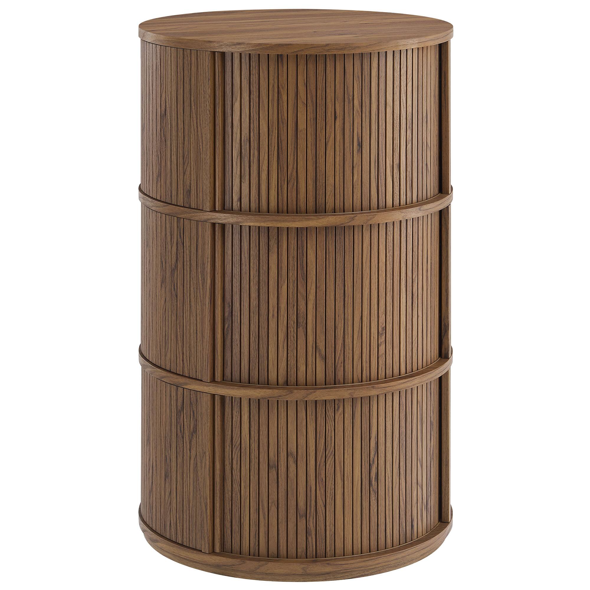 Angle. Modway - Clement Round Pedestal Stand Storage Table With Sliding Tambour Doors by Modway - Walnut.