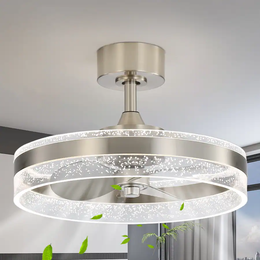 Ghicc Low Profile Bladeless Ceiling Fan With Light - 10 Inch, Remote, 3 Color Temps, E27 Socket, Grey