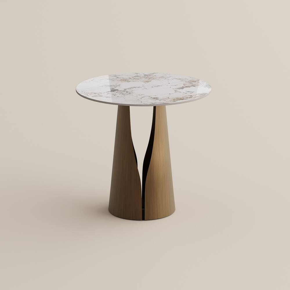 Alt View 10. POVISON - 35" Modern Round Counter Height Bar Table for 2-4 People, Pandora Glossy Bistro Table with Bronze Base - Pandora & Bronze.